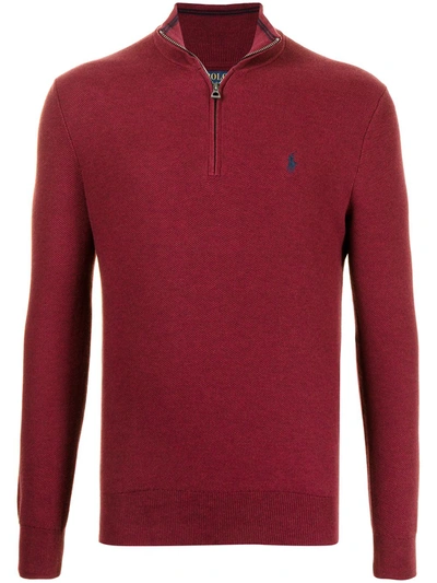 Polo Ralph Lauren Mesh-knit Cotton Quarter-zip Sweater In Vintage Port Heather