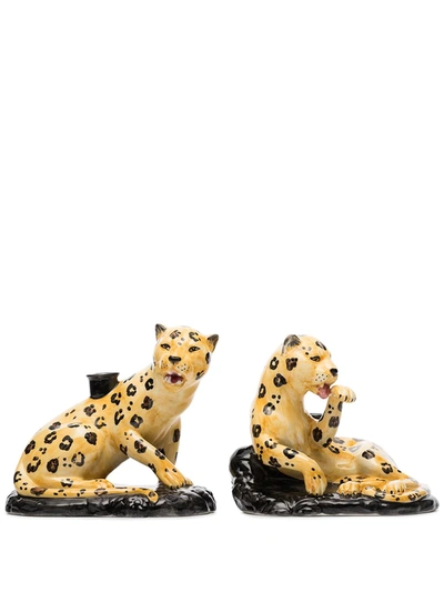 Les Ottomans Yellow Cheetah Candle Holder Set