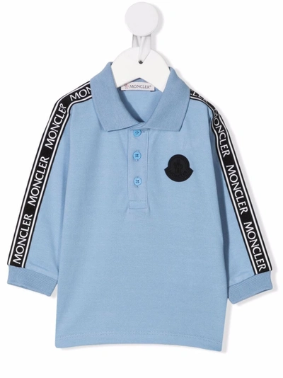 Moncler Babies' Logo-tape Long-sleeved Polo Shirt In Blue