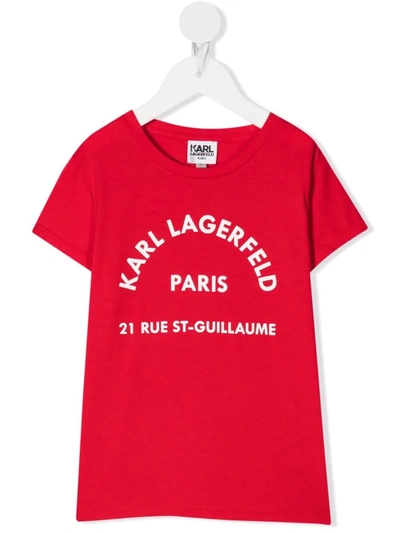 Karl Lagerfeld Kids' Logo-print Short-sleeve T-shirt In Red