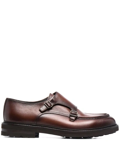 Henderson Baracco Leather Double-buckle Monk Shoes In Brown