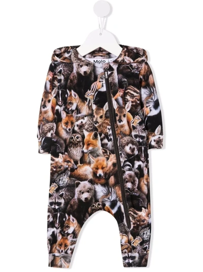 Molo Babies' Fowo Forest Animals-print Romper In 黑色