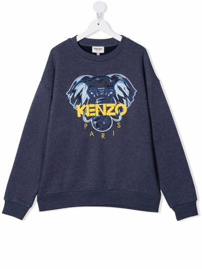 Kenzo Kids' Elephant Print Sweatshirt In 蓝色