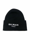 Balmain Teen Logo-embroidered Wool Beanie In 黑色