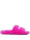 Balenciaga Furry Logo-embroidered Faux Shearling Slides In Rosa