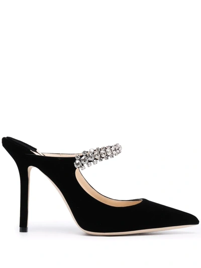 Jimmy Choo Bing 100 Embellished Velvet Mules In Black