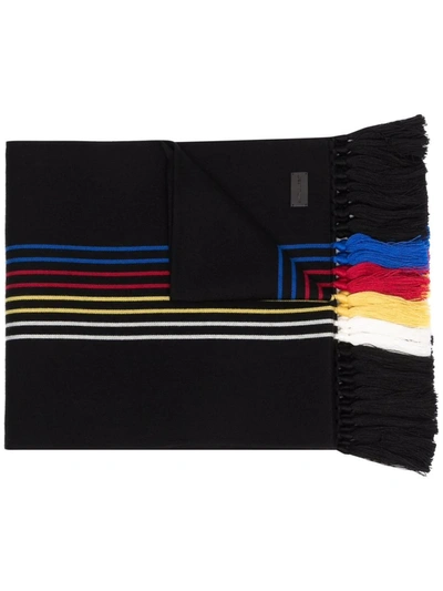Saint Laurent Striped Tassel-edge Wool Scarf In Schwarz