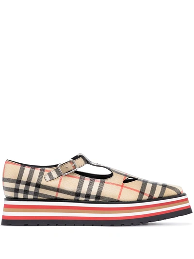 Burberry 45mm Aldwych Pointy Leather Check Wedges In Neutrals