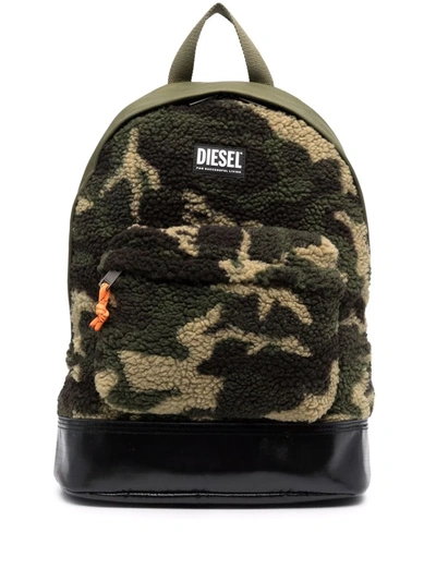 Diesel Faux-shearling Camouflage Backpack In Grün