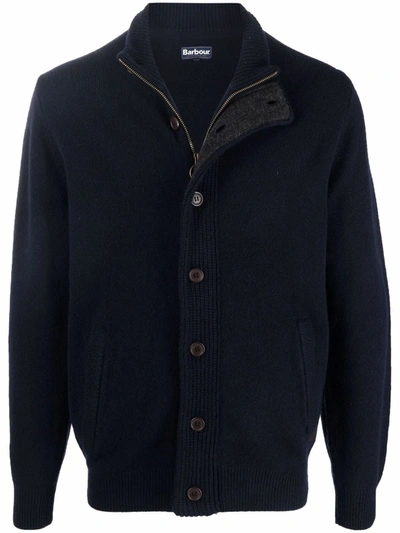 Barbour High-neck Buttoned Wool Jumper In Blue