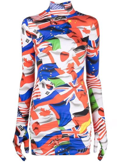 Vetements Flag-print Gloved-sleeve Bodycon Dress In Red