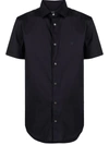 Emporio Armani Short-sleeved, Stretch Nylon-blend Shirt In Blue