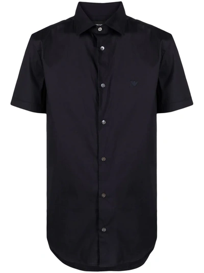 Emporio Armani Logo-embroidered Short-sleeved Shirt In Blau