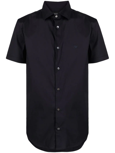 Emporio Armani Short-sleeved, Stretch Nylon-blend Shirt In Blue