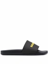 Balenciaga Black & Yellow Logo Pool Slides