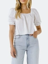 English Factory Square Neckline Puff Sleeve Top In White