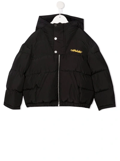 Off-white Kids' Boy's Painted Arrow Logo Quilted Jacket In Black