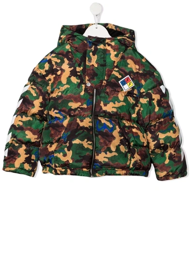 Off-white Kids' Off Camo Blue Peace Puffer Military Blue In Green