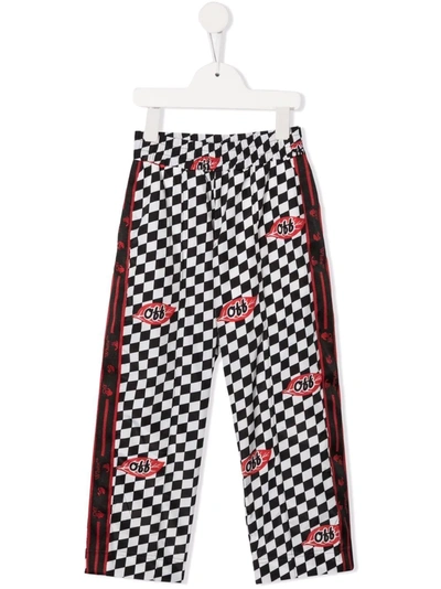 Off-white Kids' Check-print Track Trousers In Black