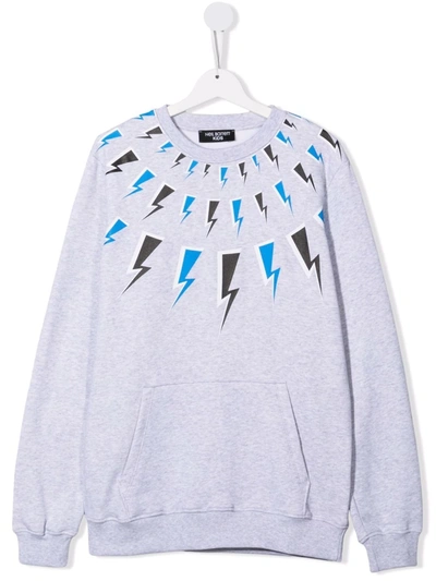 Neil Barrett Teen Lightning Bolt Print Sweatshirt In Grey