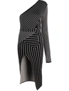 RICK OWENS GEOMETRIC STRIPE ONE-SHOULDER DRESS