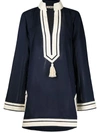 Tory Burch Blue Tunic With Contrasting Details And Tassel In Blue