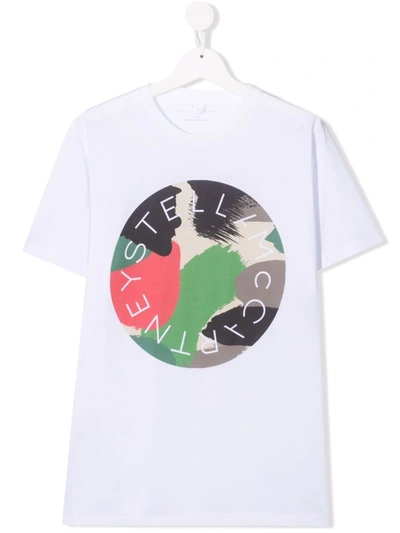 Stella Mccartney Kids' Camo Logo-printed Cotton T-shirt In White