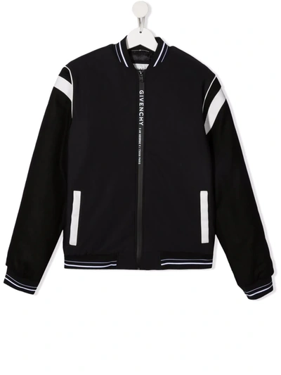 Givenchy Teen Split Logo Zipped Bomber Jacket In Black