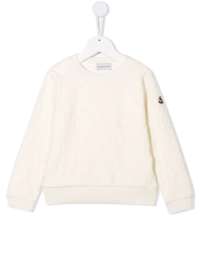 Moncler Kids' Logo-patch Cable Knit Jumper In White