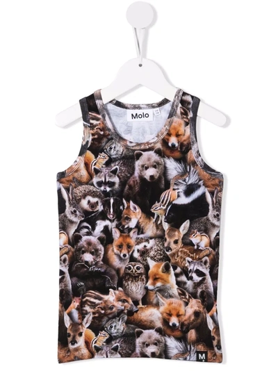 Molo Kids' Jim Forest Animal-print Waistcoat In Brown