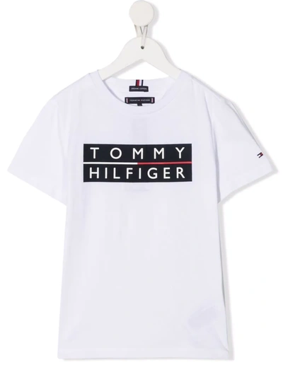 Tommy Hilfiger Junior Kids' Logo Print Short-sleeved T-shirt In White