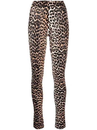 Ganni Leopard-print High-waisted Leggings In Beige,black