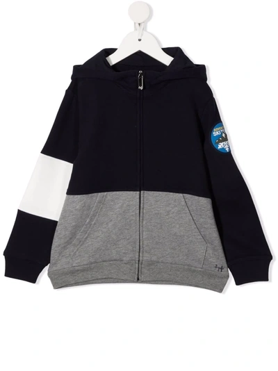 Il Gufo Kids' Panelled Zip-up Hoodie In Blue