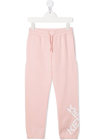 Kenzo Kids' Logo Print Cotton Blend Sweatpants In Pink