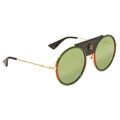 Gucci Green 56 Mm Sunglasses Gg0061s 017 56 In Gold Tone,green,red