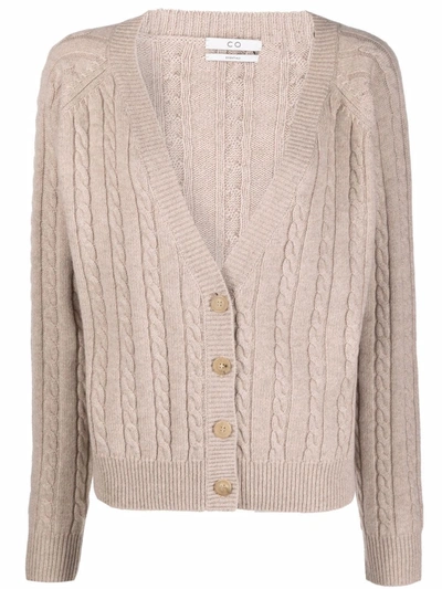 Co Essentials Cable-knit Cashmere Cardigan In Sand Melange