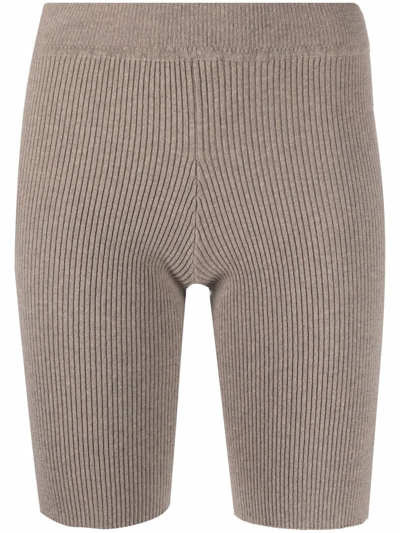 Ami Amalia Ribbed-knit High-waisted Cycle Shorts In Nude