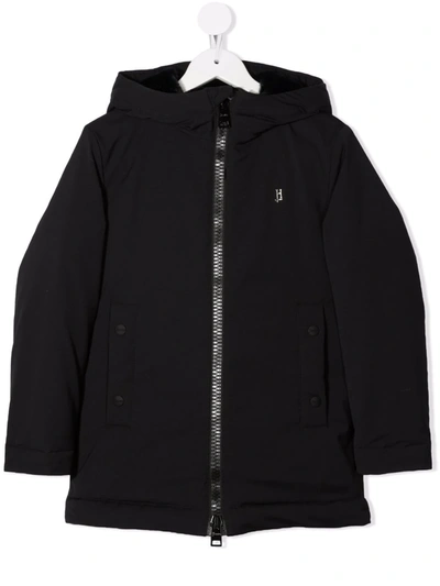Herno Teen Hooded Zip-up Padded Jacket In Black