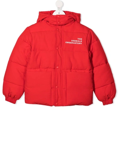 The Animals Observatory Kids' Logo-print Puffer Jacket In 红色