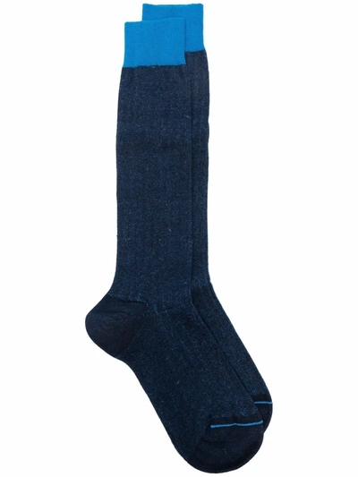 Altea Colour-block Ribbed Knit Socks In Blue