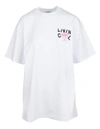 LIVINCOOL WOMAN WHITE OVERSIZE T-SHIRT WITH LOGO AND PALMS,LCT003 BRIGHT WHITE