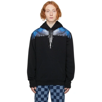 Marcelo Burlon County Of Milan Wings Print Drawstring Hoodie In Black,white,blue