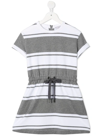 Brunello Cucinelli Kids' Horizontal-stripe T-shirt Dress In Grey
