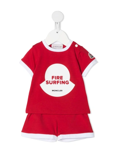 Moncler Babies' Fire Surfing-print Short Set In Red