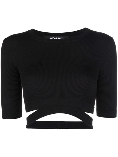 Adamo Ribbed-jersey Cut-out Cropped T-shirt In Black