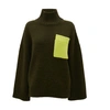 Jw Anderson Patch-pocket Roll-neck Knit Sweater In Green