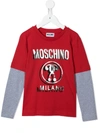 MOSCHINO LAYERED LONGSLEEVED LOGO-PRINT T-SHIRT