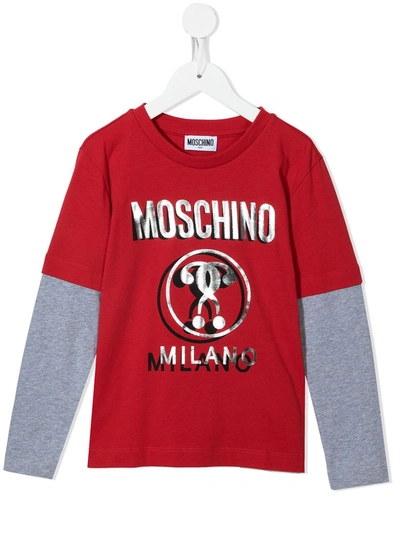 Moschino Kids' Layered Longsleeved Logo-print T-shirt In Red