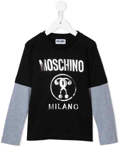 Moschino Kids' Layered Longsleeved Logo-print T-shirt In Black