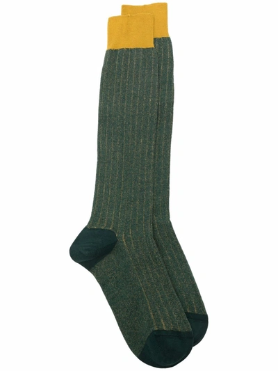 Altea Colour-block Ribbed Knit Socks In Green